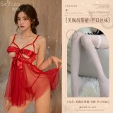 Red (High-cut lace halter dress + T-shirt + flat stockings)