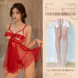 Red (cleavage-revealing halter dress + thong + bow-tie stockings)