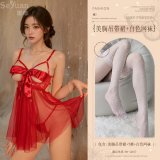 Red (High-cut lace halter dress + T-shirt + lace fishnet stockings)
