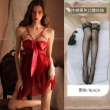 [Breast Support] Red Butterfly Nightgown + Panties + Black Stockings
