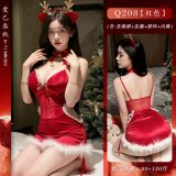 Red drawstring Christmas outfit [Christmas dress + T-shirt + choker + headband]