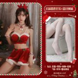 Red (Christmas reindeer outfit + lace fishnet stockings)
