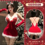 Red Christmas dress + gloves + thong + bow hair clip