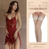 Burgundy (eyelash lace slip dress + thong + lace stockings)