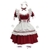 Burgundy dress + apron + necklace + bracelet + leg ring + headdress