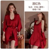 Burgundy (slip dress + T-shirt + outer robe + belt)