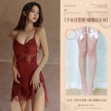 Burgundy (eyelash lace slip dress + thong + bow-tie stockings)