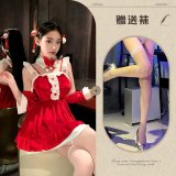 03 Red (including hair accessory) + white fishnet stockings