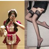 Burgundy maid outfit + black stockings