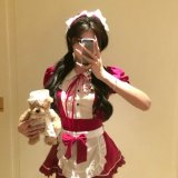 Burgundy Maid Outfit [Skirt + Panties + Apron + Headband]