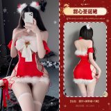 Red [choker + strappy skirt + thong] + white stockings (1234)