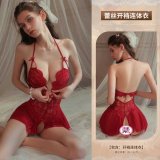 Red [Single-piece open-crotch bodysuit]
