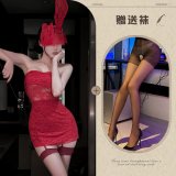 Red + red mask + black open-crotch socks