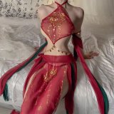 Dark red chiffon version [bellyband + shawl + gauze skirt + thong]