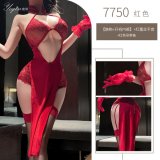 Red cheongsam + red lace gloves + red suspender stockings
