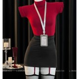 Red (top + skirt + name tag + thong) + matching socks
