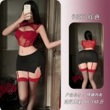 Red top + short skirt