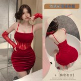 Red bodycon skirt + gloves + red stockings