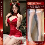 Red drawstring Christmas outfit + white princess fishnet stockings