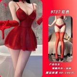 Red color + matching stockings + matching leash + matching gloves