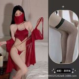 Burgundy suit + black fishnet stockings