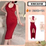 Red with a thick waist chain