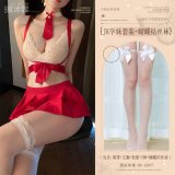 Red (tie + bra + skirt + thong + stockings with bow)