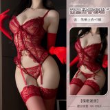 Red [Top + T-shirt + Garter Belt] + Matching Socks