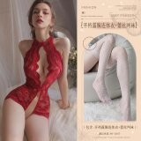 Burgundy (open-crotch bodysuit with exposed chest + lace fishnet stockings)
