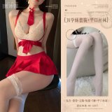 Red (tie + bra + skirt + thong + boxer stockings)