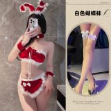 Red suit + white butterfly stockings