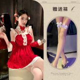 03 Red (including hair accessory) + white butterfly stockings
