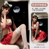 Red and white lace stockings
