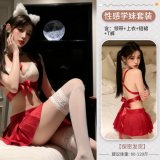 Red suit + white fishnet stockings