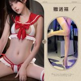 Red and white fishnet stockings