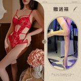 Red and white fishnet stockings