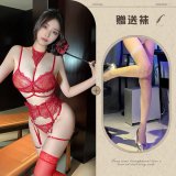 Red and white fishnet stockings