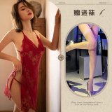 Red and white fishnet stockings