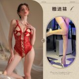 Red and white fishnet stockings
