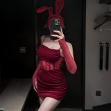 Red and white fishnet stockings