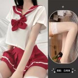 Red and white fishnet stockings