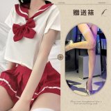 Red and white fishnet stockings
