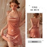 Rose gold nightgown + T-shirt + jacket + belt
