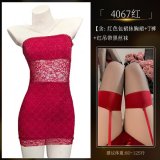 4067 Red Bodycon Skirt [+S12 Red Suspender Black Stockings]