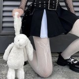 S74 thigh-high butterfly fishnet stockings white
