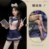 Sailor uniform, white and blue, with ripped socks