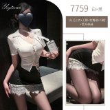 Secretary outfit + black open-crotch stockings