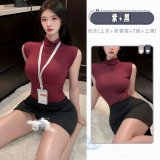Secretary: Purple + Black + Open Crotch Bodysuit + Eye Mask + Headband