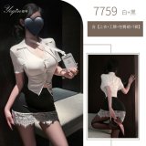 Secretary outfit (top + name tag + pencil skirt + thong)