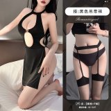 Sexy black + black suspender stockings